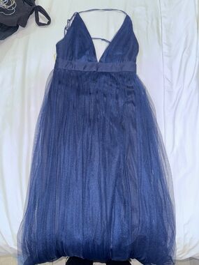 Windsor Navy Spaghetti-Strap Evening Dress